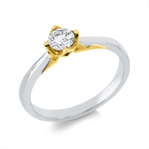 Solitaire Ring  18kt Weißgold / Gelbgold mit 0,30ct Diamanten