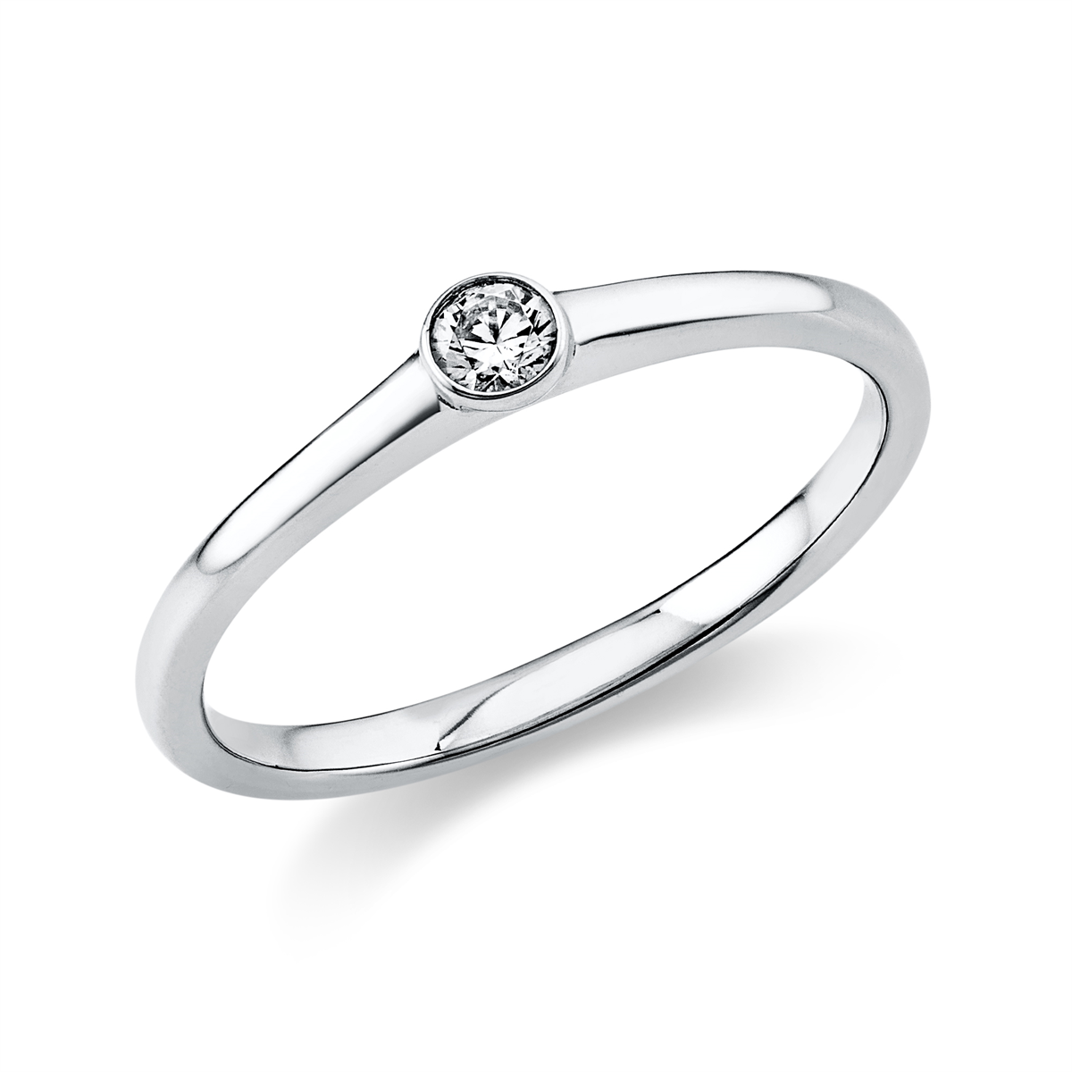 Solitaire Ring Zarge 14kt Weißgold mit 0,10ct Diamanten