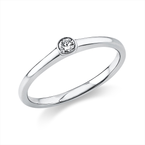 Solitaire Ring Zarge 14kt Weißgold mit 0,10ct Diamanten