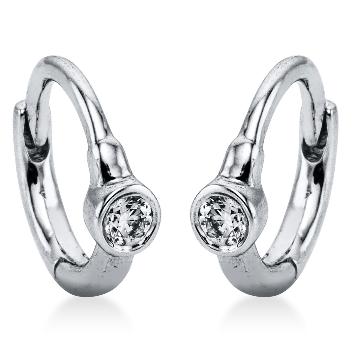 Solitaire Creolen Zarge 18kt Weißgold mit 0,06ct Diamanten