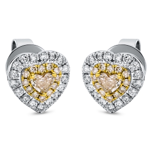 Solitaire Ohrstecker  18kt Weißgold / Gelbgold  Herz mit 1,14ct Diamanten