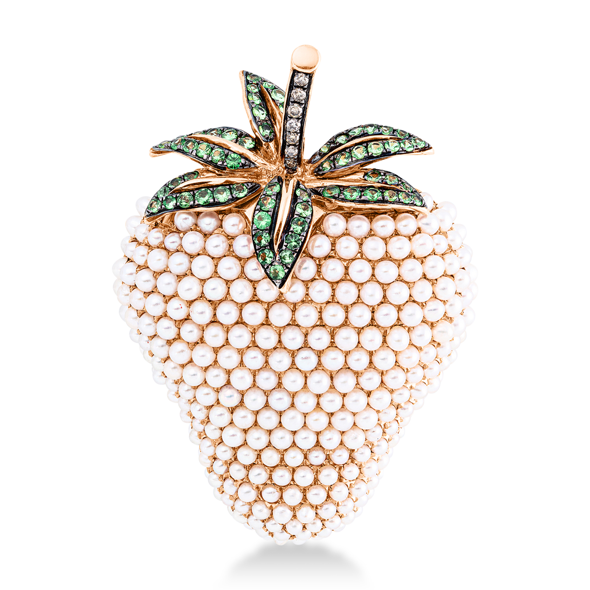 Brosche  18kt Rotgold Fassung teils schwarz rhodinie mit Farbstein