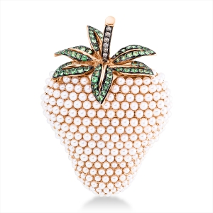 Brosche  18kt Rotgold Fassung teils schwarz rhodinie mit Farbstein