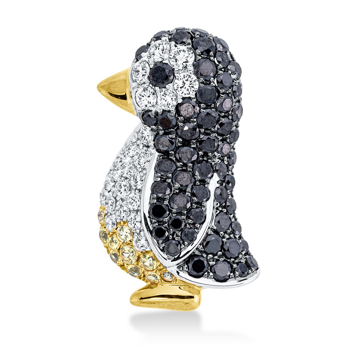 Anhänger 18 kt WG+GG Pinguin, teils schwarz rhodiniert