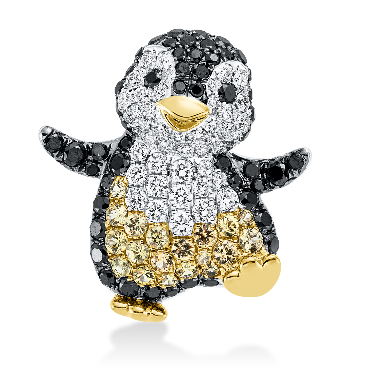 Anhänger 18 kt WG+GG Pinguin, Fassung teils schwarz rhodin