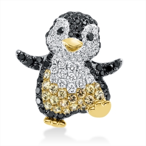 Anhänger 18 kt WG+GG Pinguin, Fassung teils schwarz rhodin
