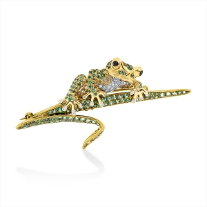 Brosche 18 kt WG+GG, Fassung teils schwarz rhodinie