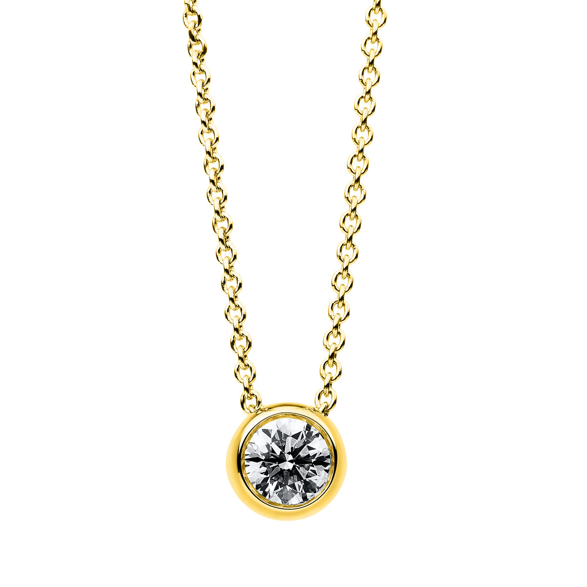 Solitaire Collier Zarge 18kt Gelbgold GIA2517629228 mit ZÖ 40 cm + 42,5 cm mit 0,30ct Diamanten