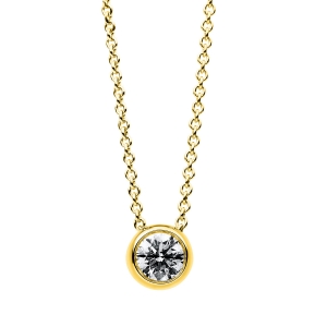 Solitaire Collier Zarge 18kt Gelbgold GIA2517629228 mit ZÖ 40 cm + 42,5 cm mit 0,30ct Diamanten