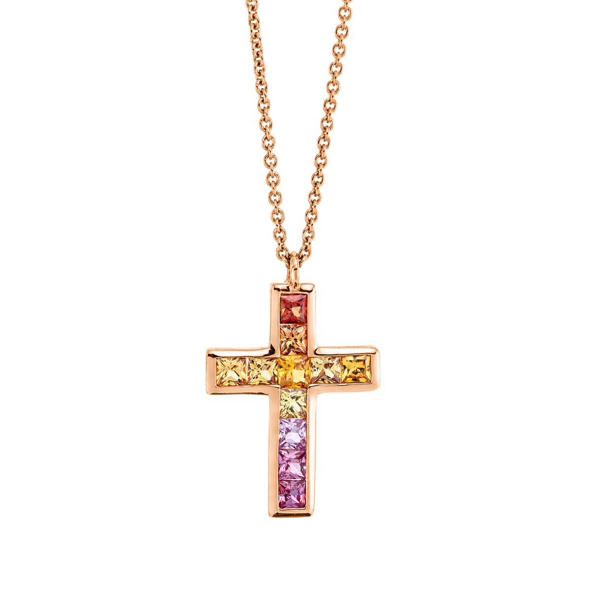 Collier 18 kt RG Kreuz, mit ZÖ 40 cm + 43 cm