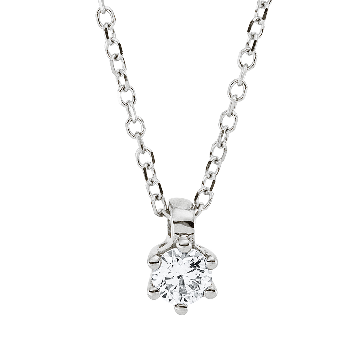 Solitaire Collier 6er-Krappe 18kt Weißgold mit ZÖ 42 cm mit 0,14ct Diamanten