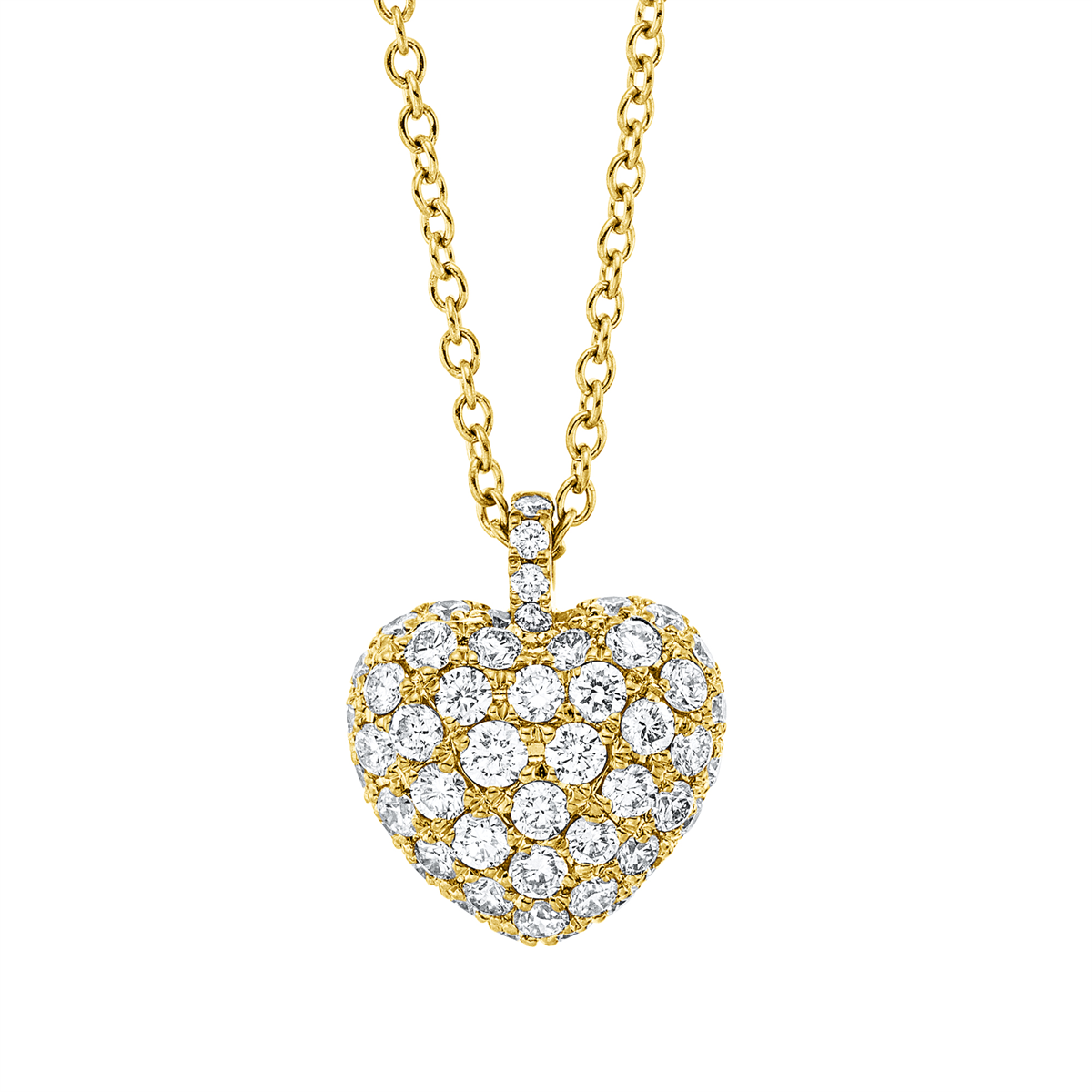 Pavé Collier  18kt Gelbgold mit ZÖ 38,5 cm Herz mit 0,71ct Diamanten