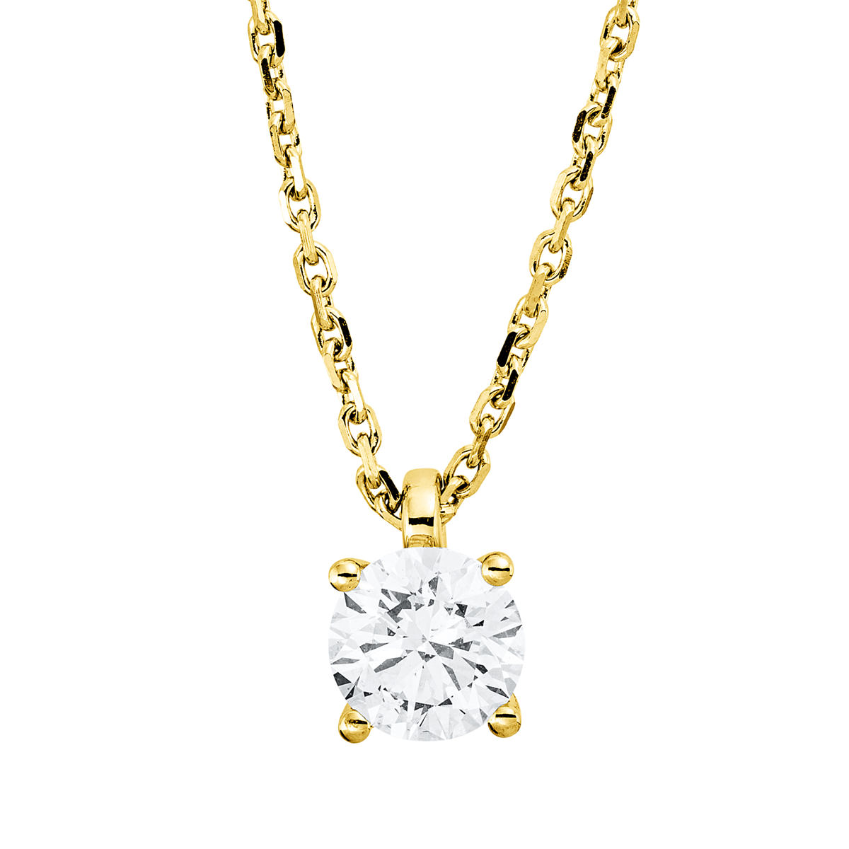 Solitaire Collier 4er-Krappe 18kt Gelbgold GIA2516948904, mit ZÖ 42 cm mit 1,00ct Diamanten