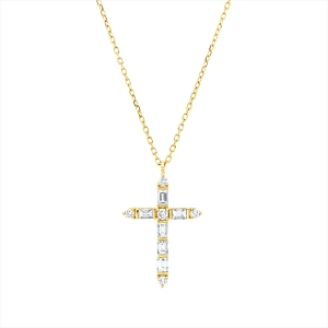 Collier 18 kt GG Kreuz, mit ZÖ 40,6 cm