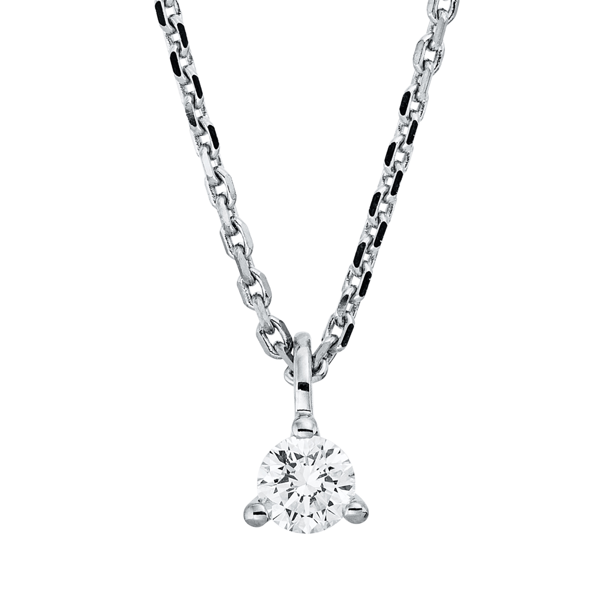 Solitaire Collier 3er-Krappe 18kt Weißgold mit ZÖ 42 cm mit 0,15ct Diamanten