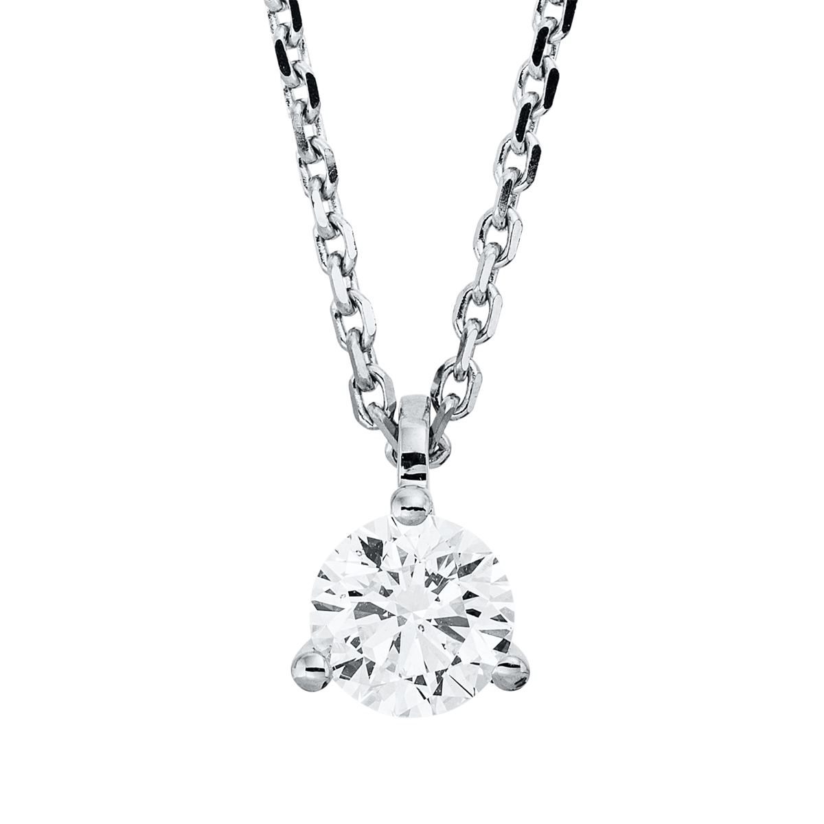 Solitaire Collier 3er-Krappe 18kt Weißgold GIA6521589811, ZÖ 42 cm mit 0,70ct Diamanten