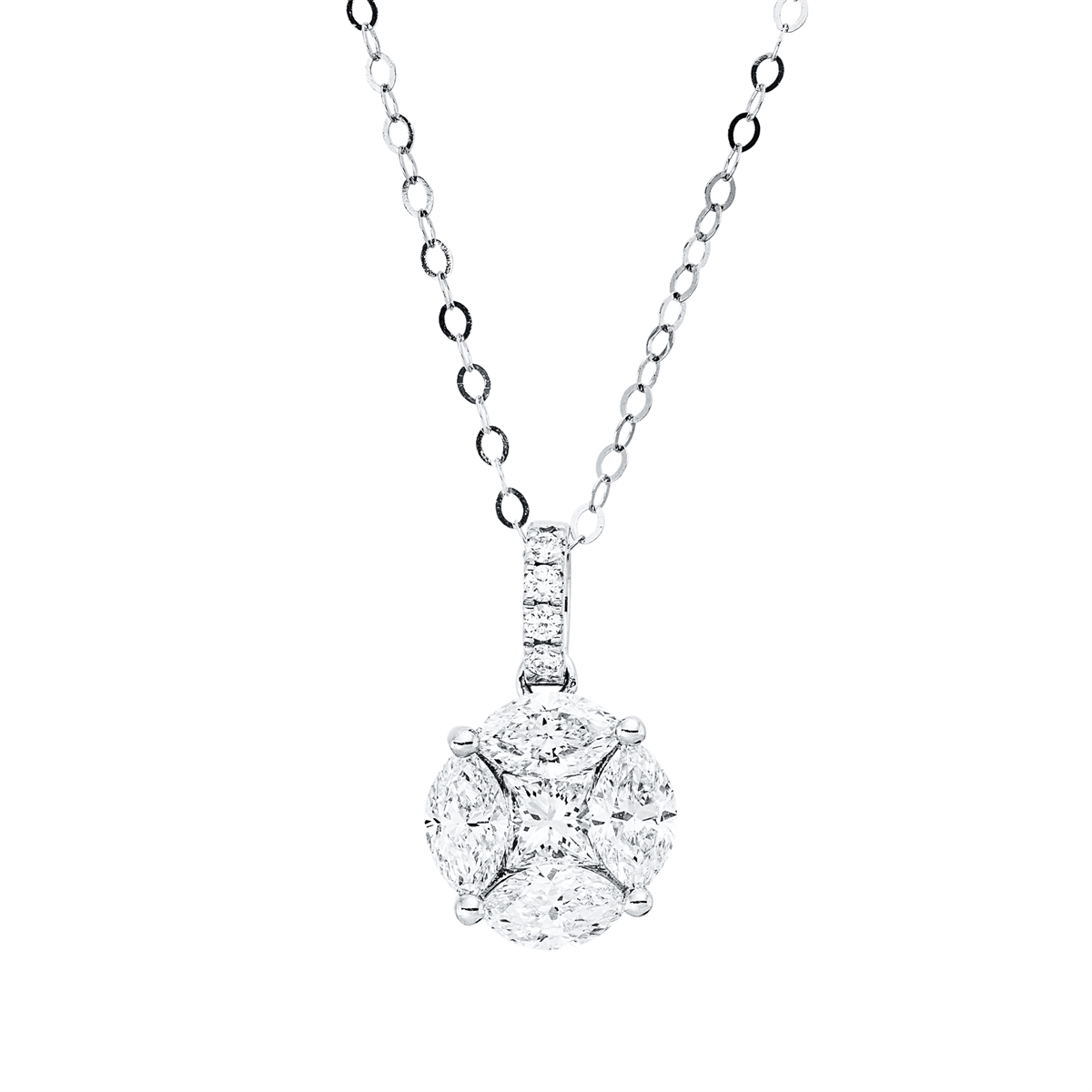 Collier 18 kt WG, mit ZÖ 46 cm + 48 cm