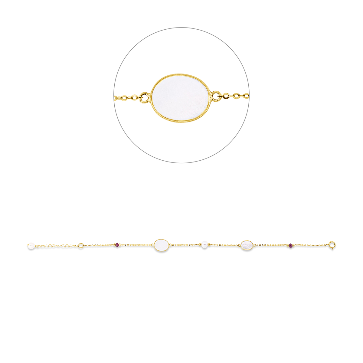 Armband  18kt Gelbgold mit ZÖ 19 cm mit Farbstein