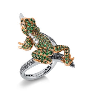 Ring 18 kt WG+RG Frosch, Fassung teils schwarz rhodinie