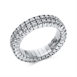 Ring 4er-Krappe 18 kt WG, Flex-Band, variabel, rhodinier