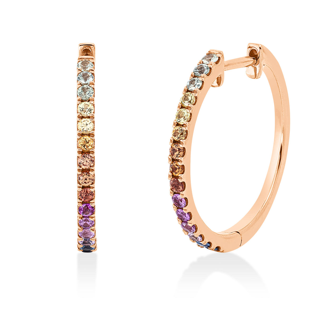 Creolen 18 kt RG, green,yellow,orange,pink,blue