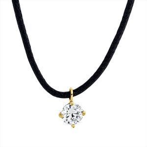 Solitaire Collier  18kt Gelbgold schwarzes cord mit 0,19ct Diamanten