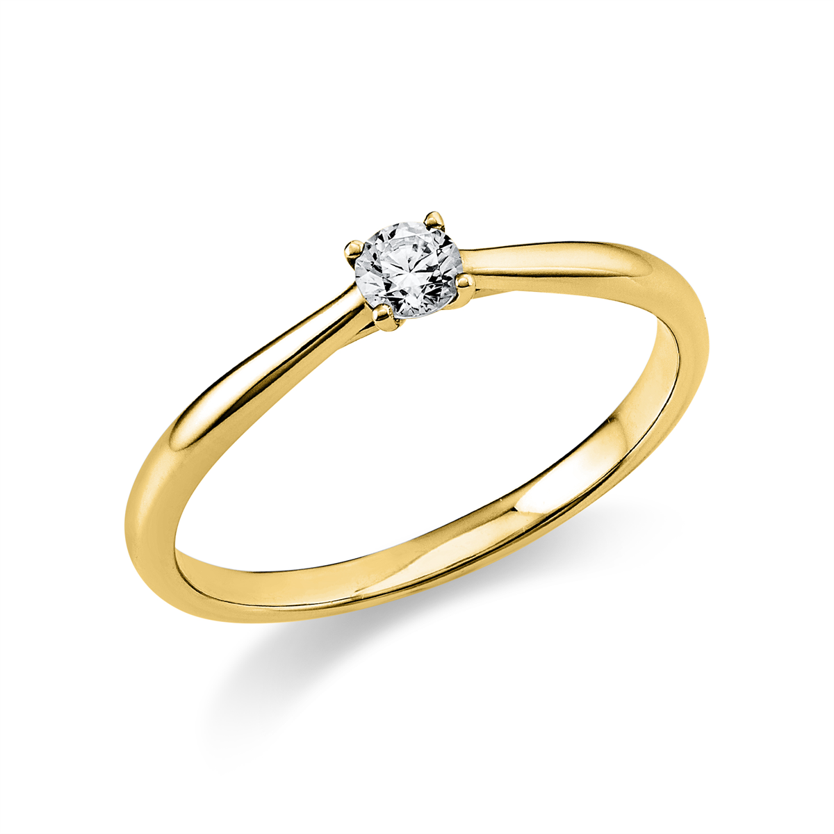 Solitaire Ring 4er-Krappe 18kt Gelbgold mit 0,15ct Diamanten