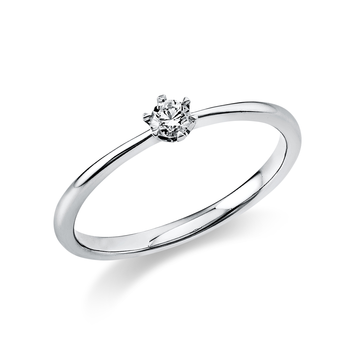 Solitaire Ring 6er-Krappe 18kt Weißgold mit 0,10ct Diamanten