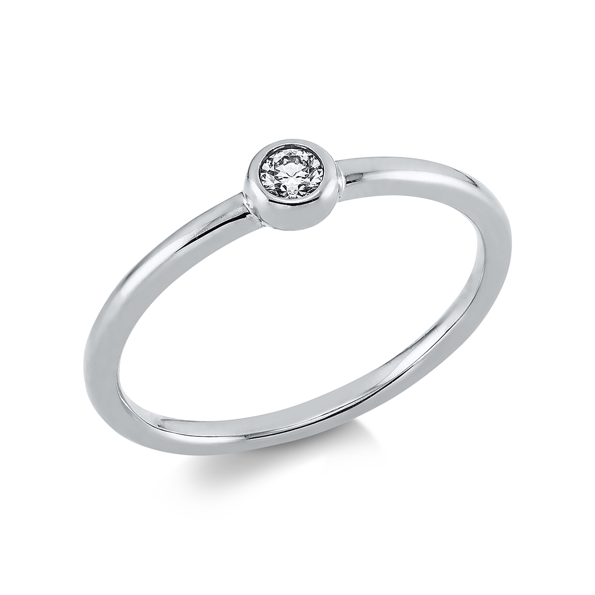 Solitaire Ring Zarge 18kt Weißgold mit 0,08ct Diamanten