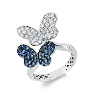 Ring 18 kt WG Schmetterling, Fassung teils schwarz rhodini