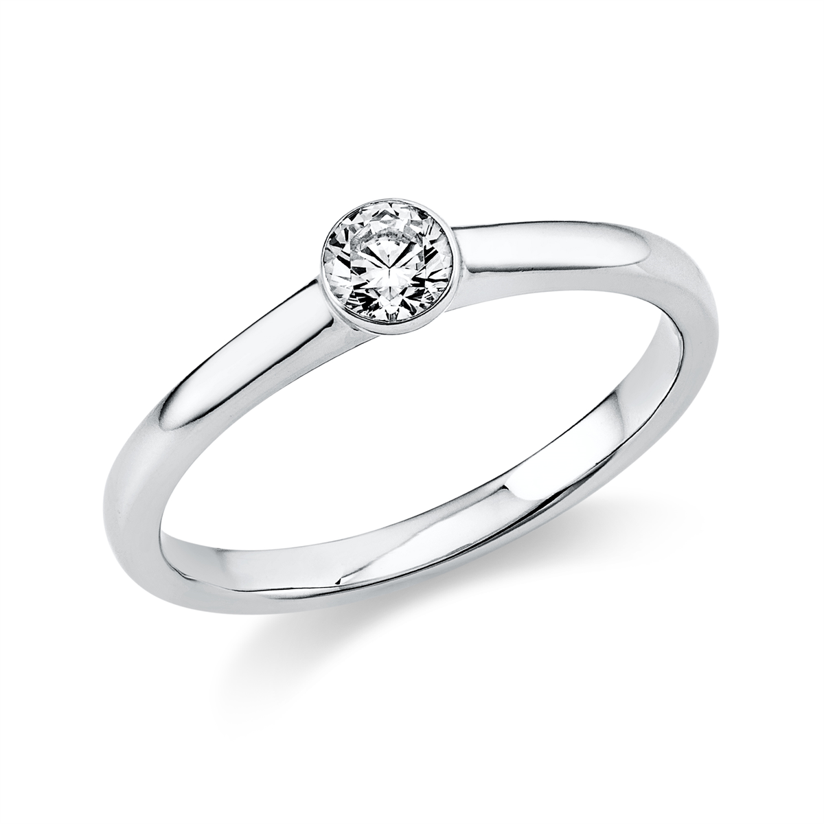 Solitaire Ring Zarge 14kt Weißgold mit 0,20ct Diamanten