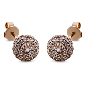 Pavé Ohrstecker  18kt Rotgold  Kugel mit 0,93ct Diamanten