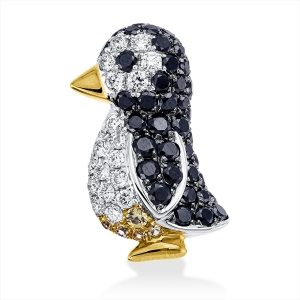 Anhänger 18 kt WG+GG pinguin, Fassung teils schwarz rhodin
