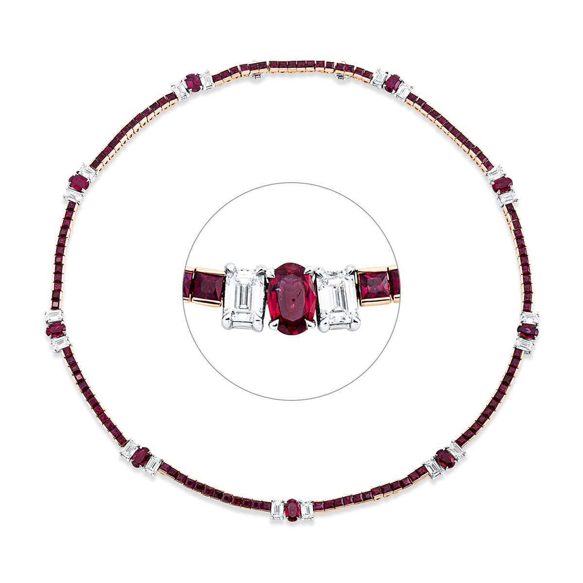 Collier 18 kt RG+WG, GIA_18pcs