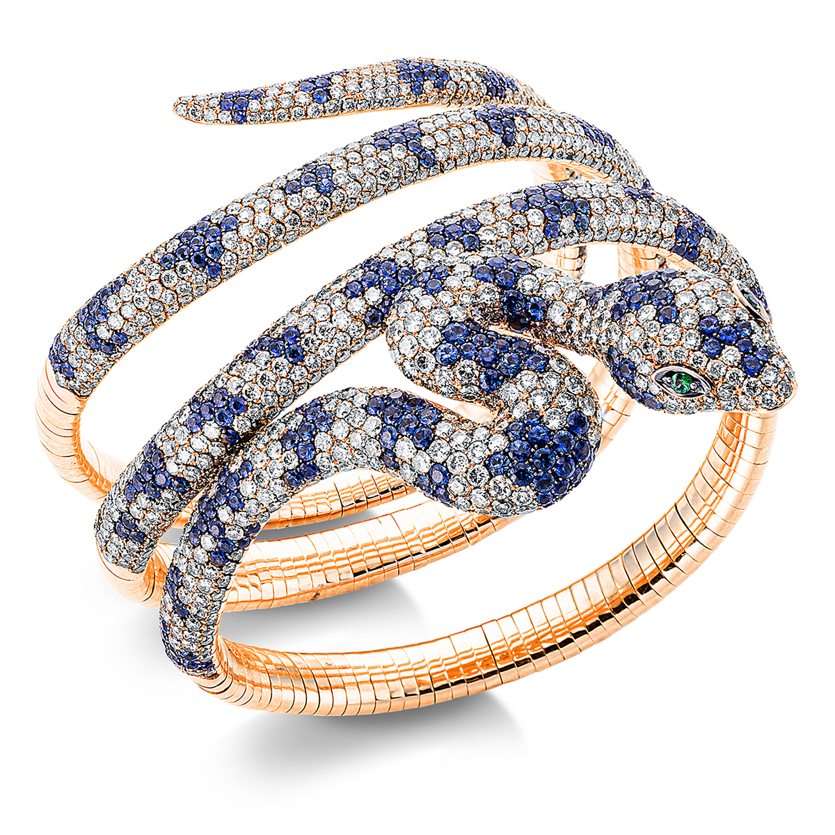 Armreif 18 kt RG Schlange, Fassung teils schwarz rhodinie