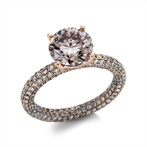 Pavé Ring 4er-Krappe 18kt Rotgold mit 4,52ct Diamanten