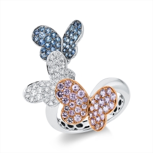 Ring 18 kt WG+RG Schmetterling, Fassung teils schwarz rhod