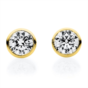 Solitaire Ohrstecker Zarge 18kt Gelbgold GIA5523483573+GIA7521533500 mit 0,76ct Diamanten