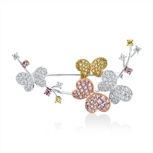 Brosche 18 kt WG+GG+RG Blume