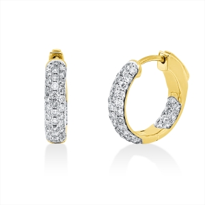 Pavé Creolen  18kt Gelbgold Fassung rhodiniert mit 0,94ct Diamanten