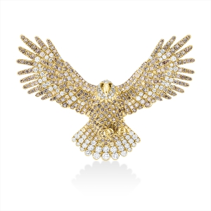 Brosche 18 kt GG Adler, Fassung teils schwarz rhodinie