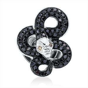 Brosche 18 kt WG Schlange, Fassung teils schwarz rhodinie