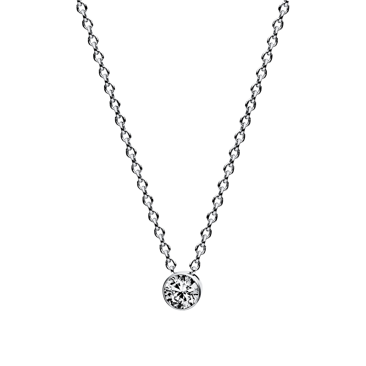 Solitaire Collier Zarge 18kt Weißgold mit 0,10ct Diamanten