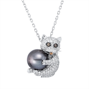 Collier 18 kt WG+RG, Fassung teils schwarz rhodinie