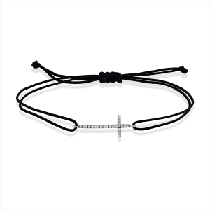 Armband 18 kt WG Kreuz, schwarzes Band