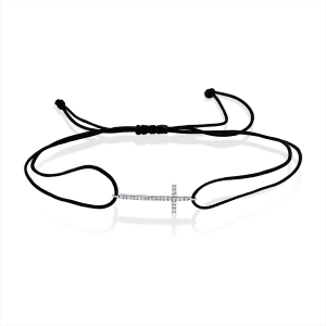 Armband 14 kt WG Kreuz, schwarzes Band