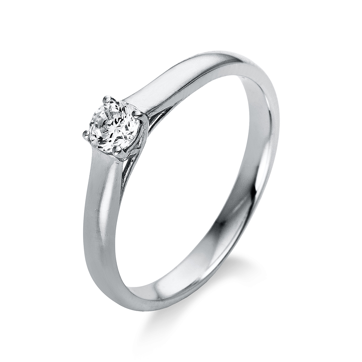 Solitaire Ring 4er-Krappe 18kt Weißgold mit 0,20ct Diamanten
