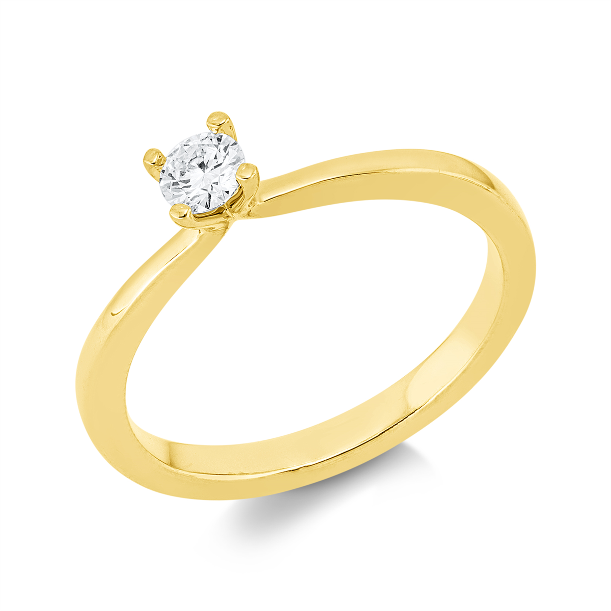 Solitaire Ring 4er-Krappe 14kt Gelbgold mit 0,15ct Diamanten