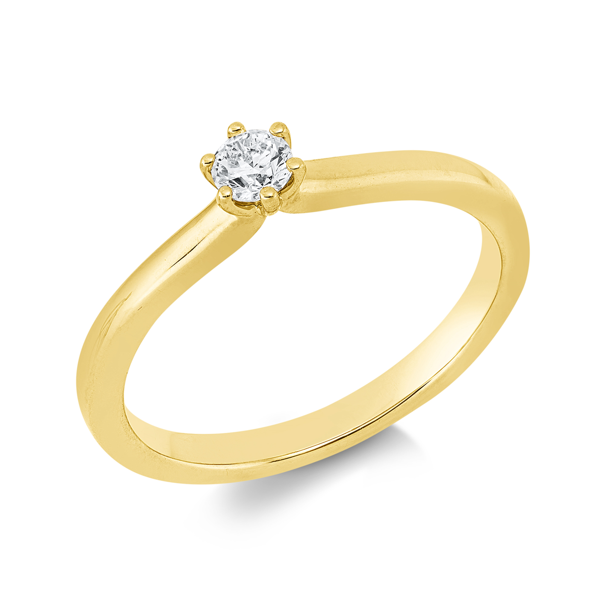 Solitaire Ring 6er-Krappe 14kt Gelbgold mit 0,15ct Diamanten