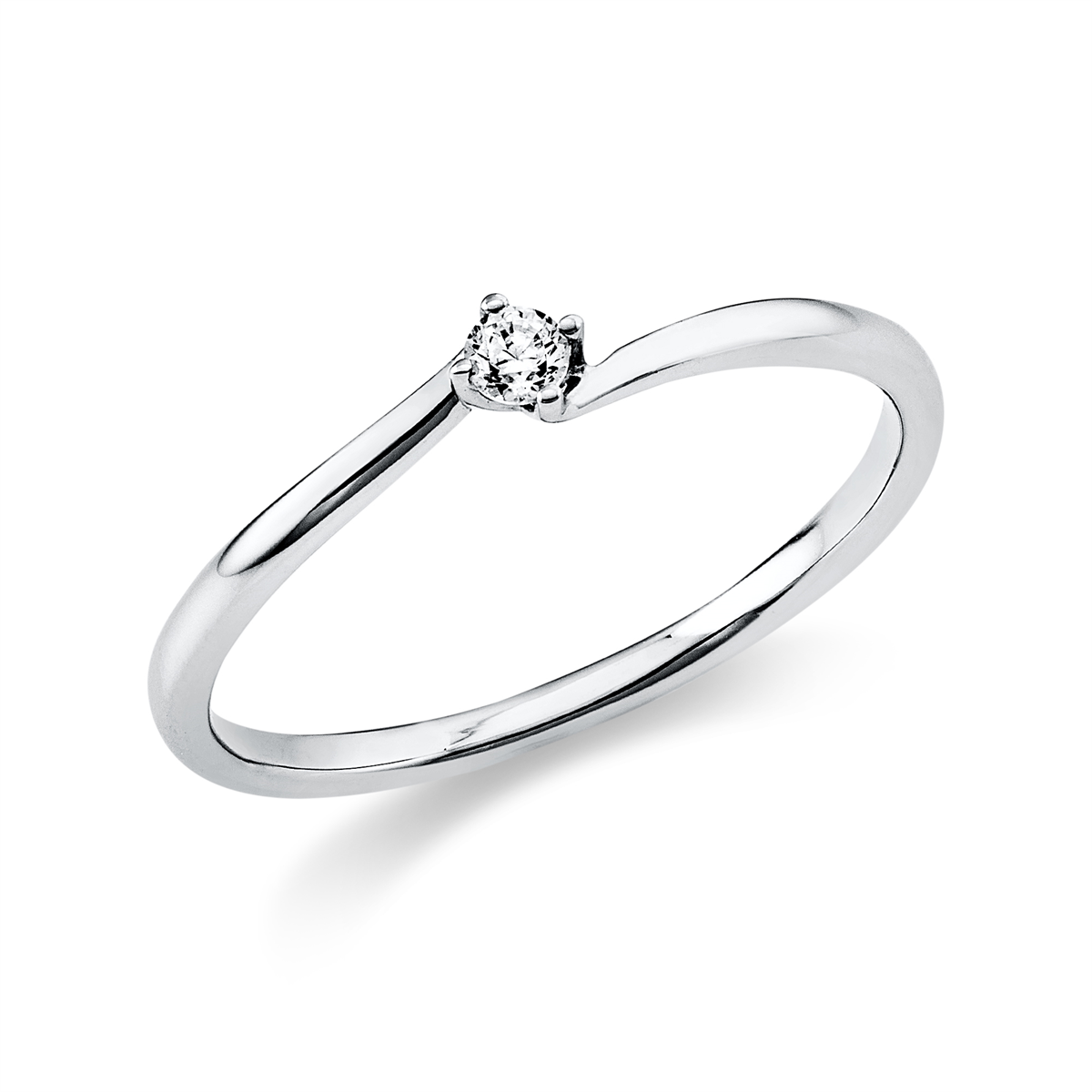 Solitaire Ring 4er-Krappe 18kt Weißgold mit 0,05ct Diamanten